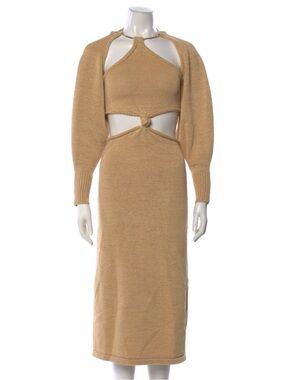 cult gaia tan beige knit midi dress with bolero cutouts